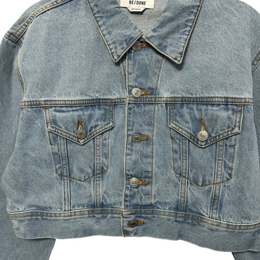 RE/DONE Cropped Denim Trucker Jacket NWOT Women's Sz S Airy Indigo Retro Luxe - Picture 5 of 7